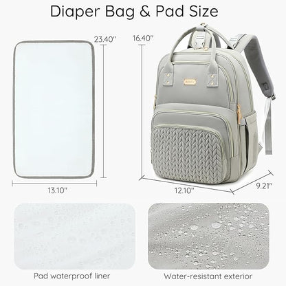 Diaper Bag Backpack - Large Multi functional, Boys, Girls & Baby Travel Essentials Tote with Changing Pad, Insulated Pockets, Stroller Straps, Waterproof - Baby Backpack for Mom & Maternity (Gray)