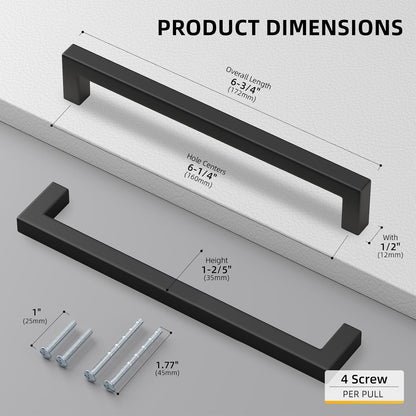 goldenwarm 45 Pack 6-1/4INCH Black Square Bar Cabinet Pull Drawer Handle Stainless Steel Modern Hardware for Kitchen and Bathroom Cabinets Cupboard,Center to Center 160mm Kitchen Cupboard Handles