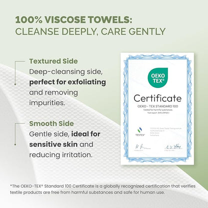PLANTIFIQUE Disposable Face Towels XL 10"x12" - 100% Biodegradable Viscose Facial Towelettes for Women Skin Care - Face Cleaning Towel 30 Count
