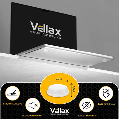 25 Clear Cabinet Door Bumpers - 1/2” Diameter White Self Adhesive Pads, Stoppers, Rubber Bumpers for Drawers, Cupboards, Cutting Boards, Glass Tops, Picture Frames, Kitchen Furniture by Vellax