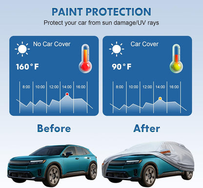 KEYOOG Fit for 198"-208" Length SUVs, 6-Layer Full Car Cover is All-Weather Waterproof, Universal in All Seasons, Snow Prevention, Rainproof, Acid Rainproof, Sunscreen, Orange Reflective Strip