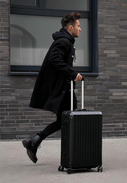 Mvst Luggage Premium All Aluminum Magnesium Carry On 20'' Lightweight Metal,Suitcase with Spinner Wheels Built-in Toiletry Set, Luggage Protector（silvery） (Black, 20inch)