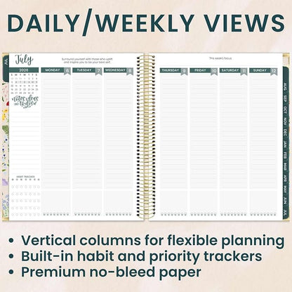 bloom daily planners 2026-2027 Hardcover Academic Year Goal & Vision Planner (July 2026 - July 2027) - 13 Months Agenda - Monthly & Weekly Calendar Organizer - 7.5" x 9" - Garden Party, Beige