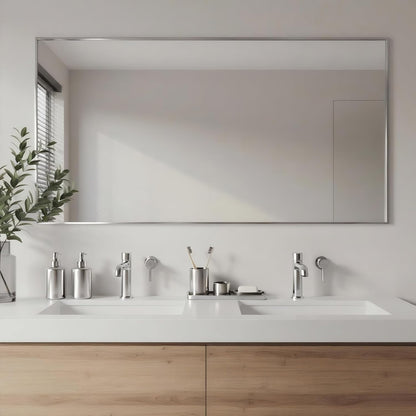 20x40 Inch Nickel Bathroom Mirror for Wall, Aluminum Frame Rectangle Rectangular Vanity Mirror, Modern Large for Bedroom, Living Room, Horizontal or Vertical