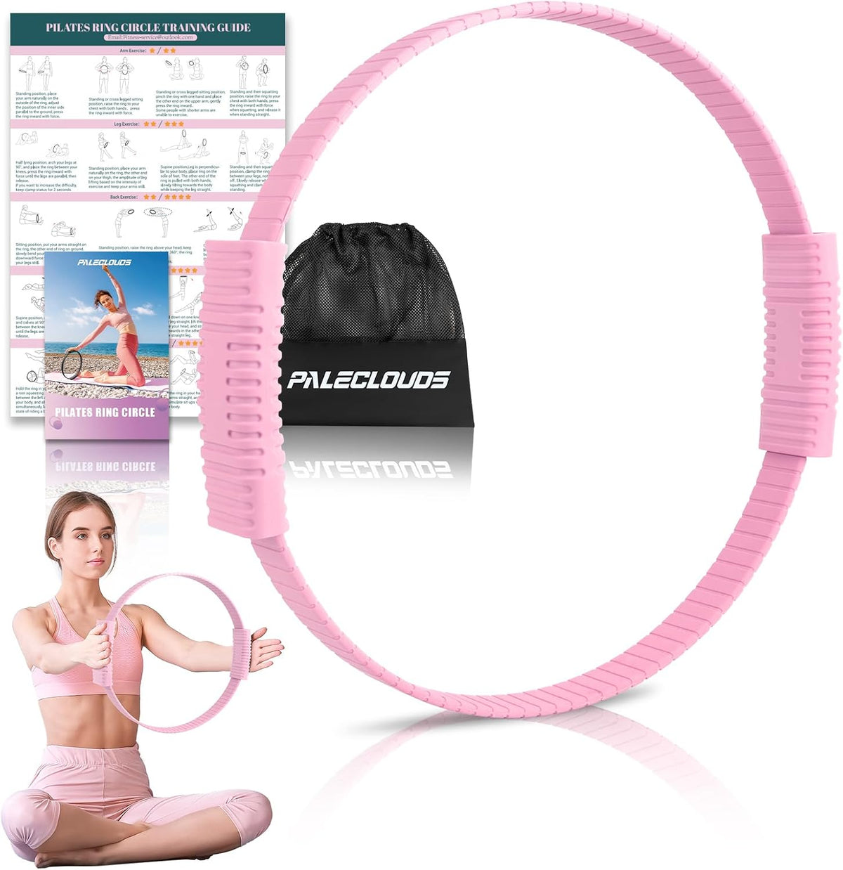Pilates Ring, 13.5"/12" Silicone Magic Circle with Training Poster & Portable Bag, Pilates Ring Circle for Inner Thigh Workout, Yoga, Lose Weight & Physical Therapy for Women