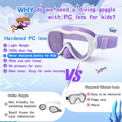 Kids Swim Goggles with Nose Cover, Anti-Leak Swim Mask with Elastic Fabric Strap, UV Protection Swimming Goggles for Kids