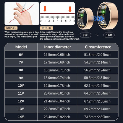 Health Tracker Ring, Smart Health Ring for Women Men with Heart Rate, Blood Oxygen, Sleep Monitor, Steps,Calories, No Subscription Fee, IP68 Waterproof Smart Ring for iPhone & Android (Rose Gold, 7#)