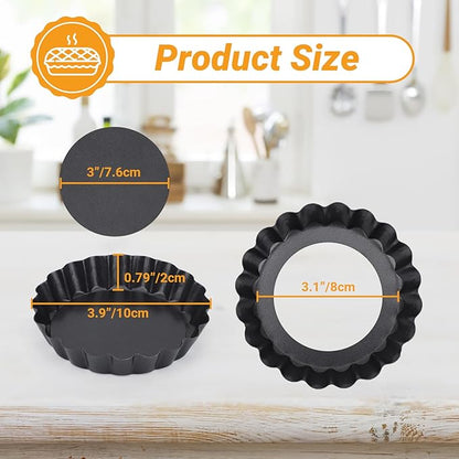Beasea 4 Inch Mini Quiche Pan Set of 6, Non-Stick Tart Pan with Removable Bottom Round Mini Pie Pans for Oven Baking, Quiche Cheese Cakes