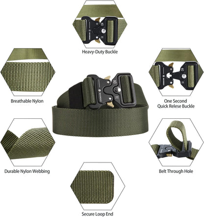 KingMoore Men's Tactical Belt Heavy Duty Webbing Belt Adjustable Military Style Nylon Belts with Metal Buckle