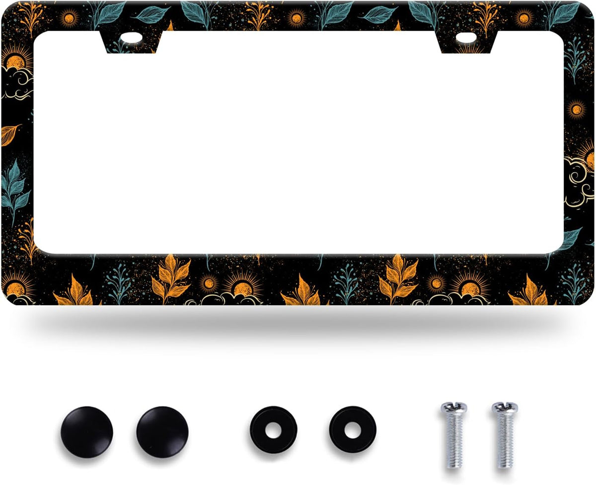 Galaxy License Plate Frame Colorful Starry Sky License Plate Stainless Steel Funny License Plate Holder for Men Women Universal Car Accessories Decoration 12.3" x 6.3"