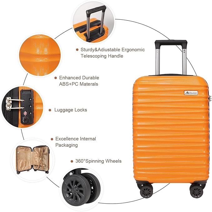 Luggage Set 3 Piece Luggage Set ABS hardshell Spinner Wheels Luggage Carry on Suitcase with Weekender bag & Toiletry bag（Orange）