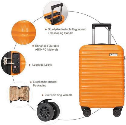 Luggage Set 3 Piece Luggage Set ABS hardshell Spinner Wheels Luggage Carry on Suitcase with Weekender bag & Toiletry bag（Orange）