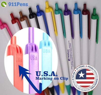 USA Made, Personalized Writing Ink Ballpoint Novelty Pens, Custom Printed with Your Logo & Text (Pack of 500 White Pens with Purple Trim)