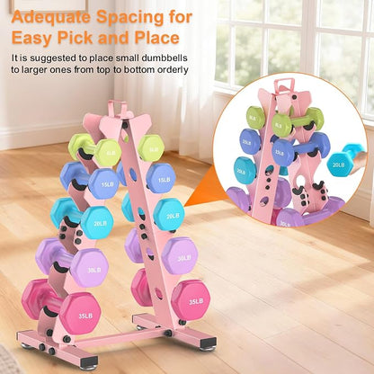 TomCare 6-Tier|5-Tier|4-Tier|2-Tier Dumbbell Rack Stand Only for Home Gym | Stable A-Frame, Fits 5–35 lb Dumbbells, Protective Padded Cradles, Adjustable Feet, Easy-Carry Handle (Stand Only)