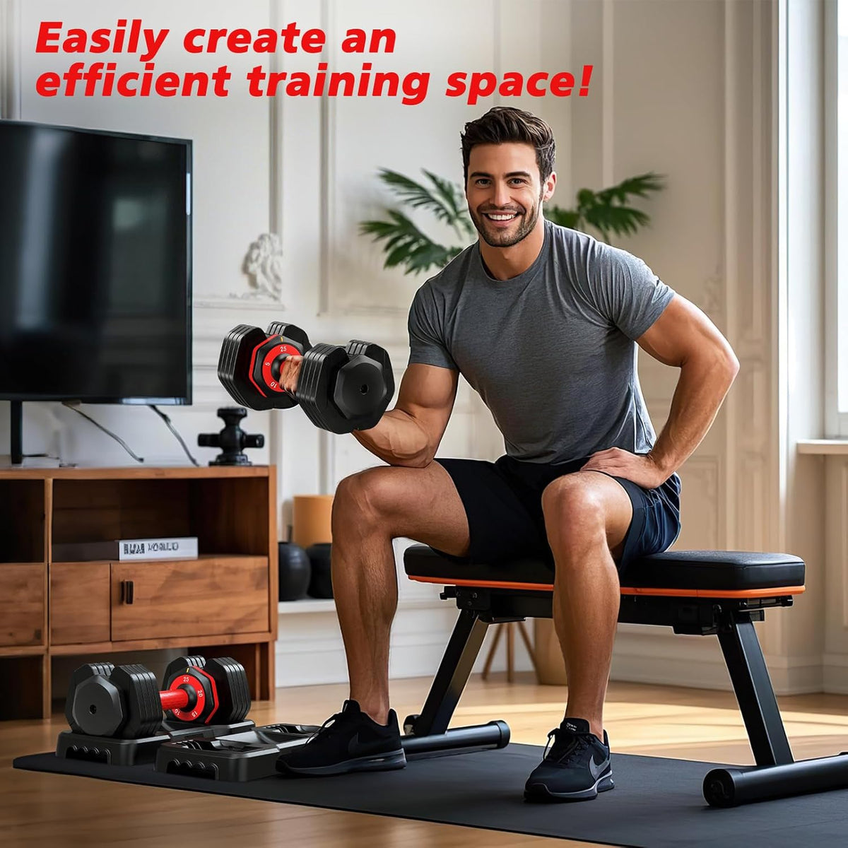 Adjustable Dumbbells Set of 2, 1 Hand Adjustable Weights Dumbbells Set, 5 in 1/10 in 1 Free Dumbbell with Anti-Slip Texture Handle, 25/55/80lb Pair Weight Set For Home Gym Suit both Men and Women
