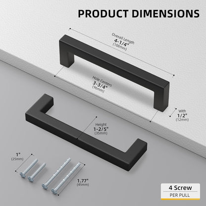 goldenwarm 15 Pack Black Drawer Pulls 3 3/4 Inch Black Kitchen Cabinet Handles Stainless Steel Modern Cabinet Hardware for Cupboard Kitchen
