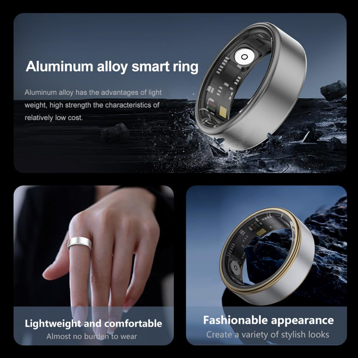 Smart Ring Health Fitness Tracker, Size First with Sizing Kit, Activity & Sleep Tracker/Stress/Heart Rate Monitor, Waterproof Smart Ring for Men/Women, No App Subscription (Silvery, 9)