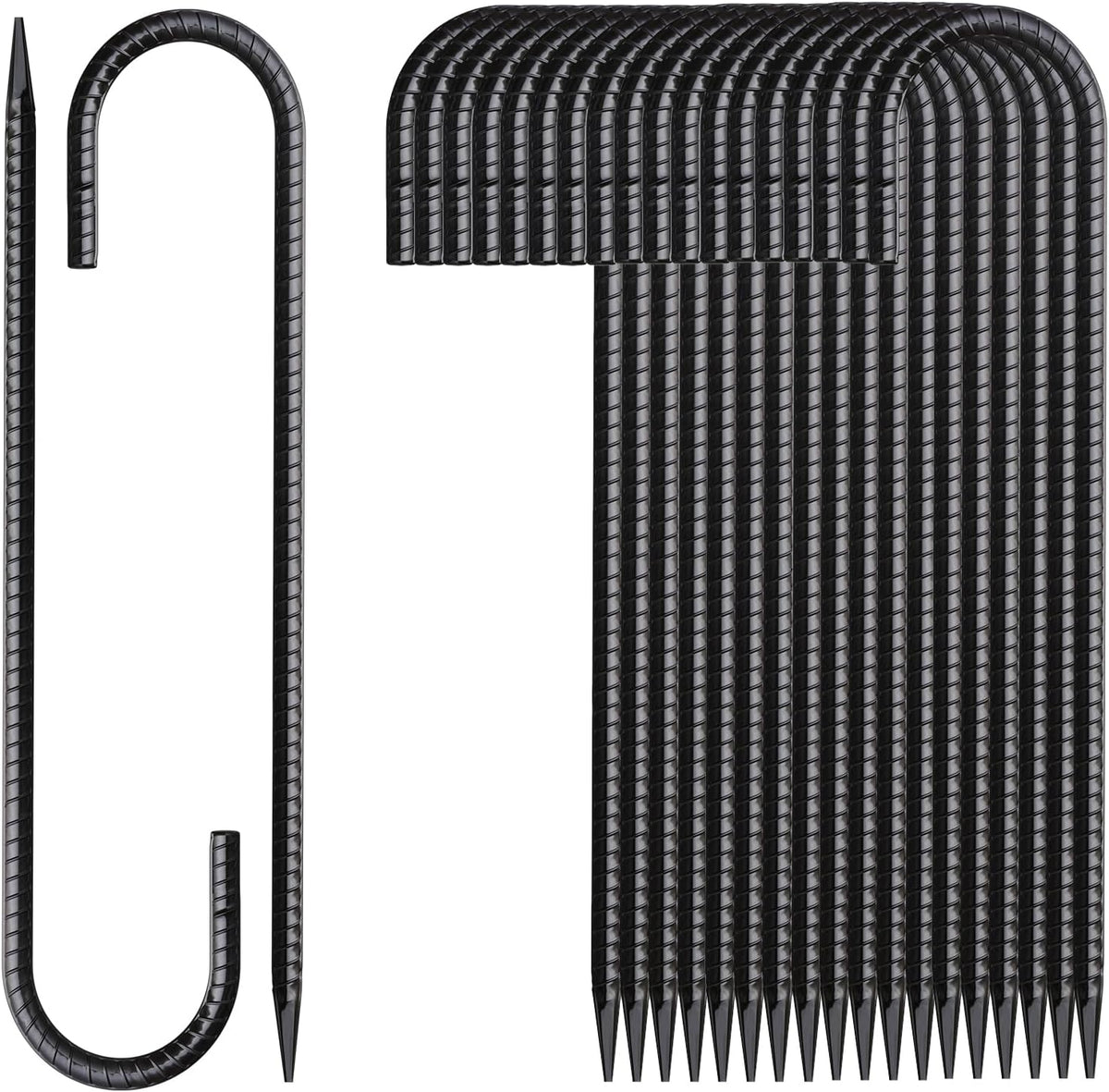 Rebar Stakes 12 Inch 20 Pack J Hook Ground Stakes Heavy Duty Chain Link Fence Stakes Galvanized Anchors Metal Tent Stakes for Wire Fencing Concrete Forming Trampolines Camping Canopies Shed Swing