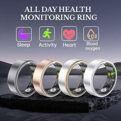 Smart Ring Health Fitness Tracker, Size First with Sizing Kit, Activity & Sleep Tracker/Stress/Heart Rate Monitor, Waterproof Smart Ring for Men/Women, No App Subscription (Golden, 9)