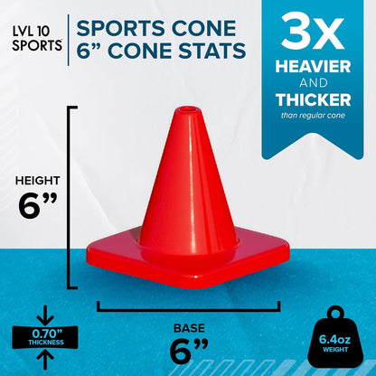 LVL10 Pro Training Cones - 6" Soccer Training Cones for Sports - for Basketball, Football, Basketball and Agility Drills - Soccer Field Markers That Won't Crack, Slide or Fly