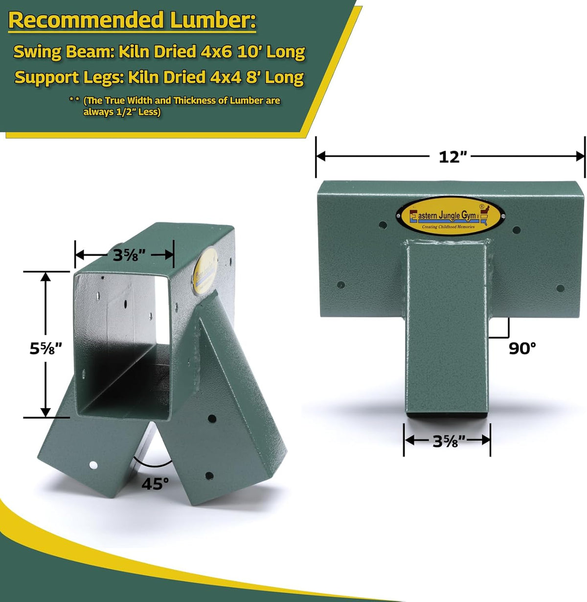 Easy 1-2-3 90° A-Frame Swing Set Bracket Heavy Duty for Ez, Simple Install - DIY Swing Set Parts