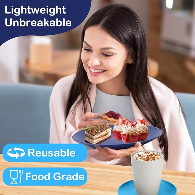 Dinnerware Set 40 PCS Wheat Straw Dishes Set - Service for 8 Unbreakable Plastic Dish Set Microwave Safe Plates and Bowls Sets Lightweight Cups Sets Outdoor Dishes - Island Colors