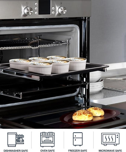 DELLING Ramekins 12 Oz Oven Safe Set of 6, Porcelain Souffle Dish for Baking - Creme Brulee Bowls for French Onion Soup Lava Cake Pudding, Stackable, White