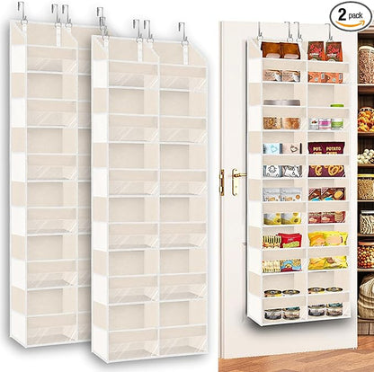2 Pack Over The Door Organizer 6 Tiers, Extra Large Behind Door Storage of 12 Compartments, 80 lbs Weight Capacity Hanging Storage Organizer with Clear Window Kids Toys,Shoes (6 Tiers - Beige)