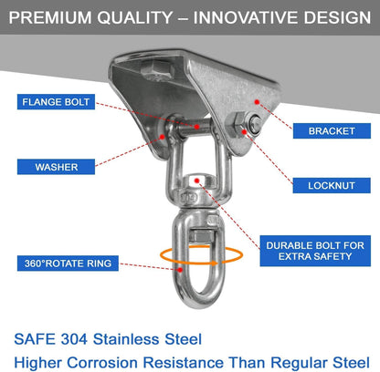 Yes4All Punching Bag Hanger, Stainless Steel Swivel Chain with 4 Snap Hooks for Heavy Bag, Gym Swing, Trapeze, and Hammock