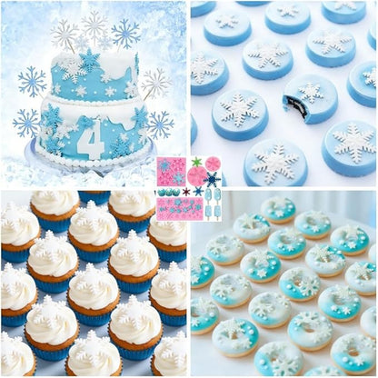4 Pieces 3D Snowflake Silicone Mold Winter Snowflake Fondant Silicone Mold for Cake Cupcake Decoration Polymer Clay Crafting Projects