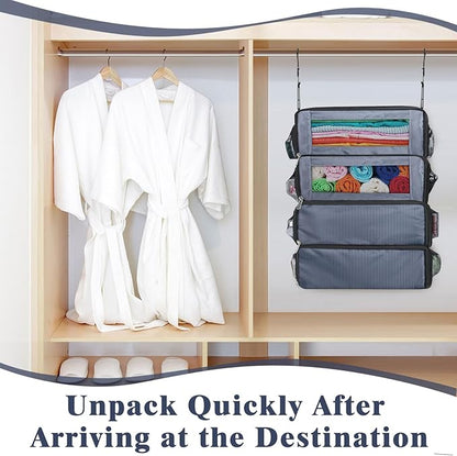 Hanging Travel Organizer, Carry-On Luggage Suitcase Organizer, Portable Travel Shelves Packing Cube for Cruise, Gray