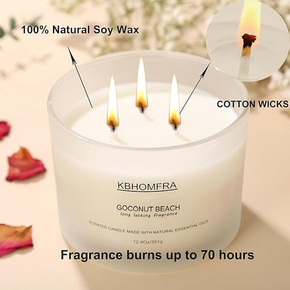 Scented Candle for Home, Coconut Vanilla Fall Candles, Soy Wax 12.4oz Large Capacity,3-Wick 70 Hours Burn,for Festival Luxury Gift,Sleep Decor Relaxation Ambience
