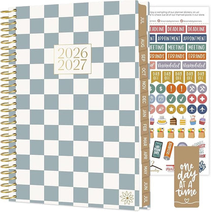 bloom daily planners 2026-2027 Planner - Academic Year (July 2026 - July 2027) Monthly & Weekly Soft Cover Planner for Women - 13 Month Calendar Agenda Book with Stickers - 5.5" x 8.25" - Checkered