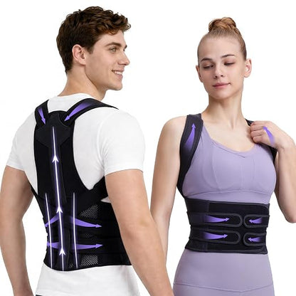 Posture Corrector for Women and Men, Full Back Support Brace, Adjustable Shoulder Straightener, Improving Posture, Relief Upper and Lower Back, Neck Pain, Full Black, Medium