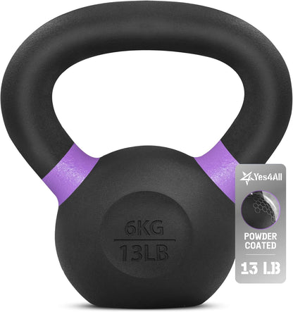 Yes4All Powder Coated Cast Iron Kettlebell Strength Training Kettlebells Weight Set for Full Body Workout, Home Gym