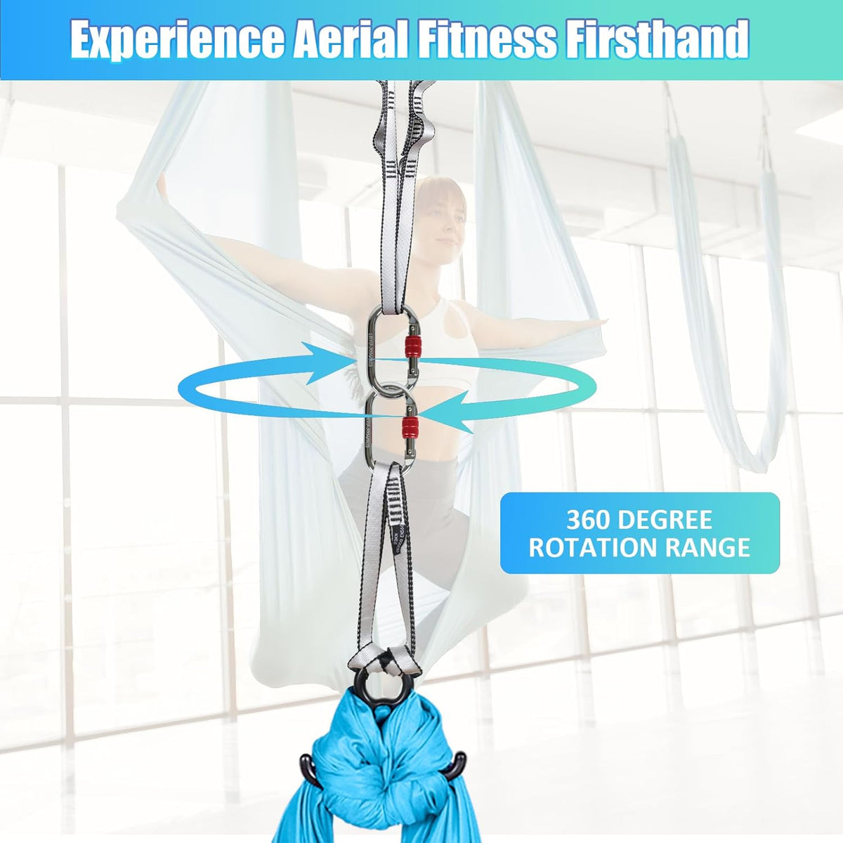 Aerial Silks Kit & Aerial Yoga Hammock - 11Yd Premium Fabric Hardware - Easy Setup for Flying Yoga, Aerial Swing & Fitness - Supports Up to 14ft Rigging