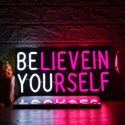 Believe in Yourself Neon Sign USB Powered for Room Decor, LED Neon Light Sign Dimmable for Kids Bedroom Office Bar Wall Art Birthday Gift 16 * 7.5 Inches Pink