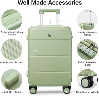 Hanke Luggage Sets 2 Piece with Spinner Wheels, 20/28 Inch Hard Shell Suitcases Set TSA Approved Luggage Travel Rolling Large Luggage(Bamboo Green)
