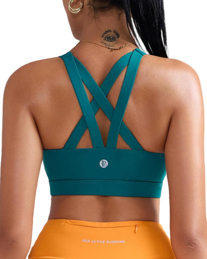 RUNNING GIRL Sports Bra for Women, Criss-Cross Back Padded Strappy Sports Bras Medium Support Yoga Bra with Removable Cups