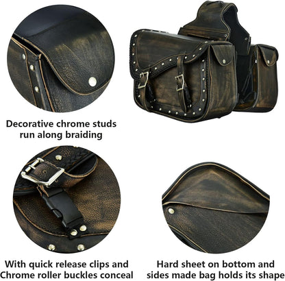 GARGOYLE BELLS Genuine Leather Motorcycle Saddle Bags Motorcycle Luggage Bag For Softails Sportsters Dyna ect