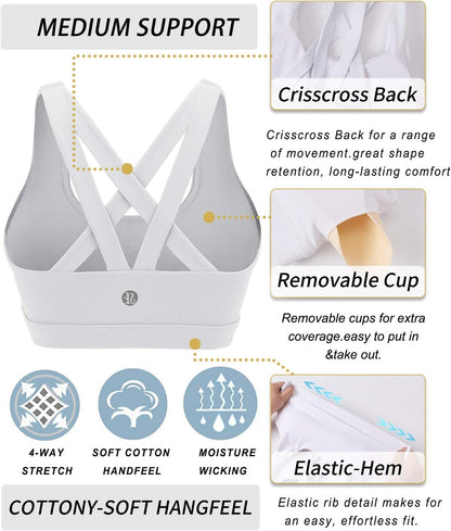RUNNING GIRL Sports Bra for Women, Criss-Cross Back Padded Strappy Sports Bras Medium Support Yoga Bra with Removable Cups