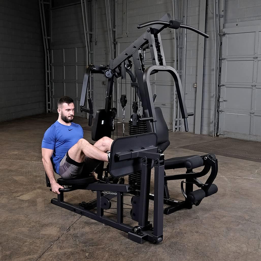 Body-Solid (EXM2500BLPS) Multi-Station Home Gym Machine Arm & Leg Strength Training Functional Exercise Workout Station, 210lbs. Black Weight Stack with Leg Press