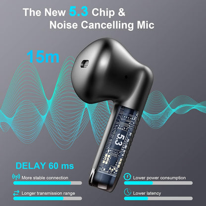 Wireless Earbuds, Bluetooth 5.4 Earbuds Stereo Bass, Bluetooth Headphones in Ear Noise Cancelling Mic, Earphones IP7 Waterproof Sports, 32H Playtime USB C Mini Charging Case Ear Buds for Android iOS