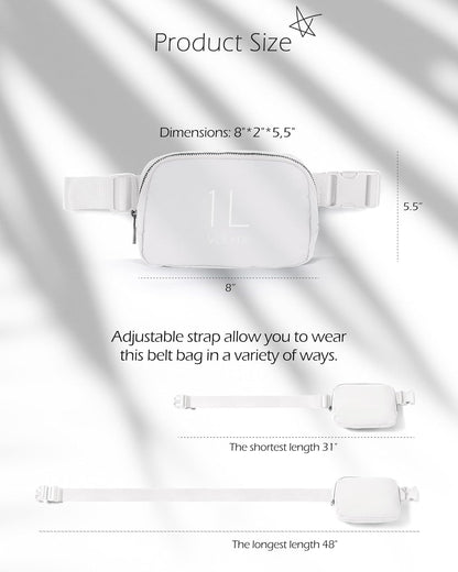 ODODOS Unisex Mini Belt Bag with Adjustable Strap Small Fanny Pack for Workout Running Traveling Hiking, White