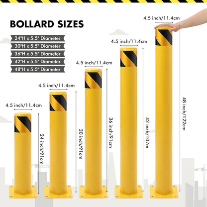 4 Pack Safety Bollard Post, 42 Inch Height 4.5 Inch Diameter Yellow Pipe Safety Steel Bollards with Anchor Bolts and Wrench, Steel Bollards for Road Warning Construction Public Place Traffic Control