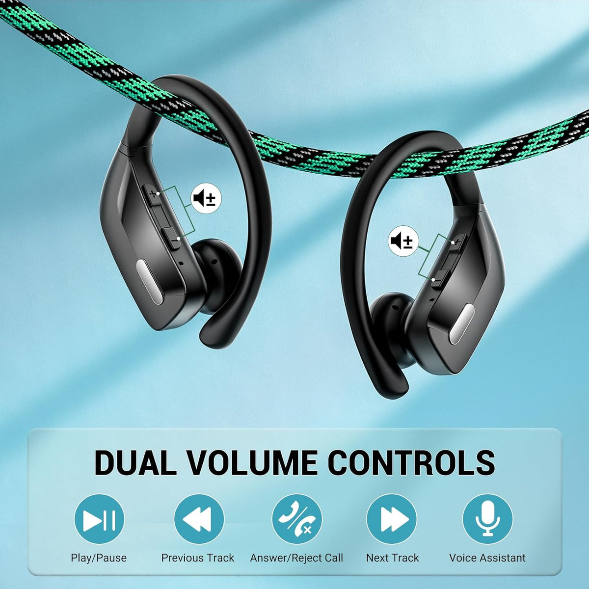 Wireless Sport Earbuds Bluetooth Headphones with Mic 80H Playtime IPX5 Waterproof Ear Buds Deep Bass Earphones Over Ear Headset for Running Gym Workout - Black
