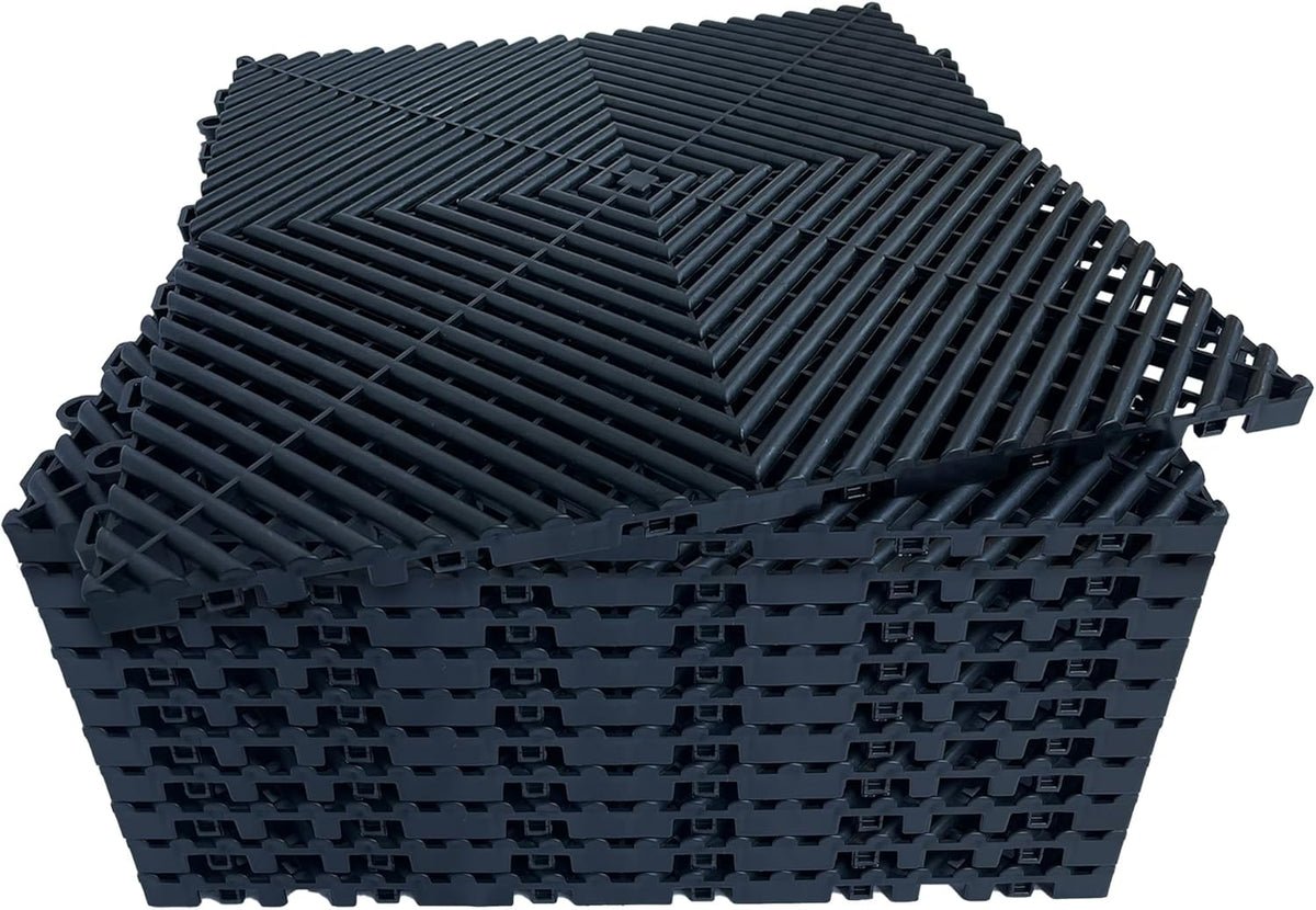 12 Pack 16"x 16"Interlocking Garage Floor Tiles,Modular Drainage Floor Mat,Non-Slip Splicing Interlocking Drain Mats Floor Tile for Garage Car Wash Basement(Black)