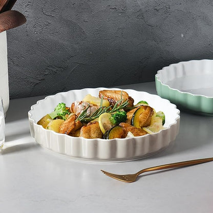 Quiche Baking Dish,Ceramic Pie Pan 11 Inch Reusable,Pizza Pan，Non-Stick Round Tart Pan with Ruffled Edge Microwave Dishwasher and Oven Safe (GREY)