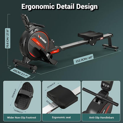 WENOKER Rowing Machine, Magnetic Rowing Machine for Home, Upgraded 32-Levels Resistance with Smart Electronic Knob, 350 LBS Weight Capacity, Compact Rower Machine Easy Assembly.