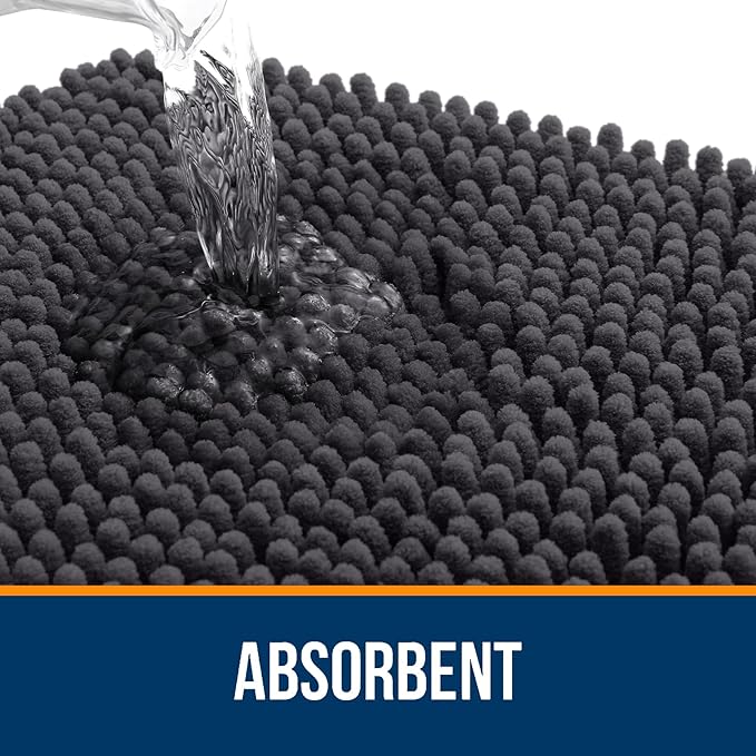 OLANLY Large Bathroom Rugs 45x27, Extra Soft Absorbent Chenille Bath Rugs, Rubber Backing Quick Dry, Machine Washable Bath Mats for Bathroom Floor, Tub and Shower, Home Decor Accessories, Dark Grey